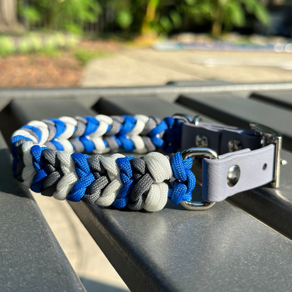 Coiled Charm Hand Braided Dog Collar in Royal Blue, Graphite, & White - Tampa Home & Garden Store