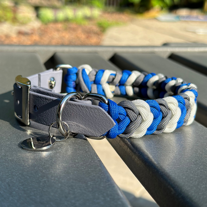 Coiled Charm Hand Braided Dog Collar in Royal Blue, Graphite, & White - Tampa Home & Garden Store