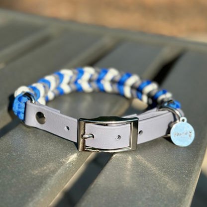 Coiled Charm Hand Braided Dog Collar in Royal Blue, Graphite, & White - Tampa Home & Garden Store