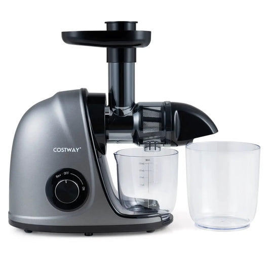 Cold press juicer Costway silver with two clear cups on Tampa Home & Garden Store