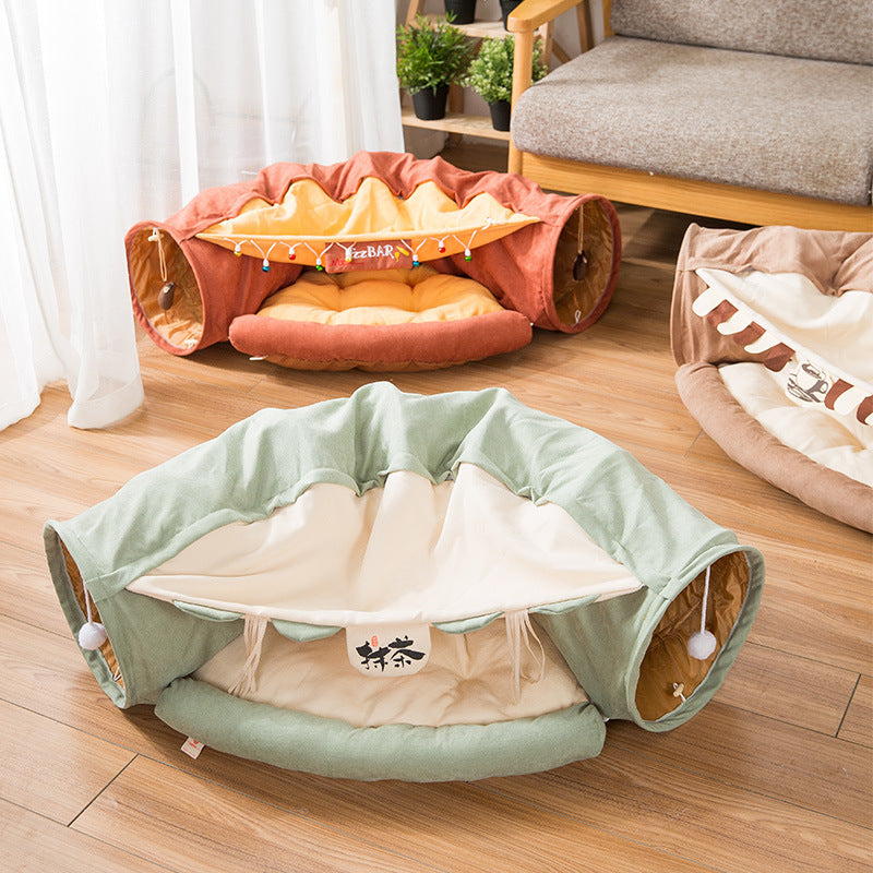 Collapsible Removable Cat Tunnel Tube With Cat Bed Set - Tampa Home & Garden Store