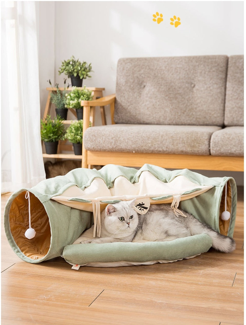 Collapsible Removable Cat Tunnel Tube With Cat Bed Set - Tampa Home & Garden Store