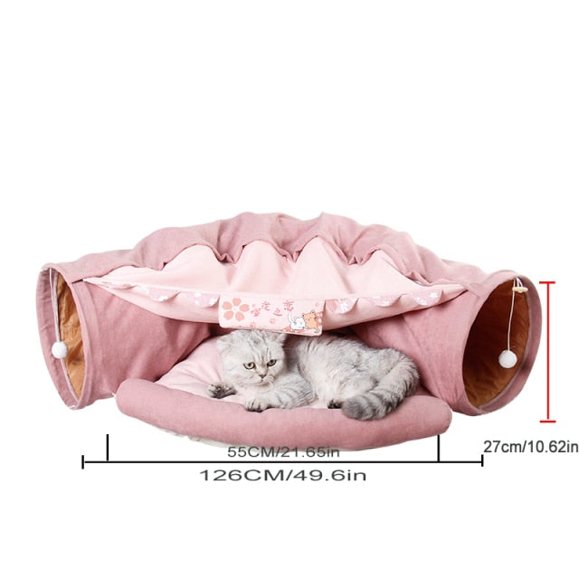 Collapsible Removable Cat Tunnel Tube With Cat Bed Set - Tampa Home & Garden Store