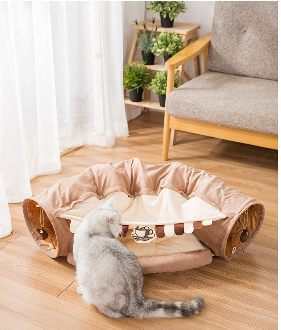 Collapsible Removable Cat Tunnel Tube With Cat Bed Set - Tampa Home & Garden Store