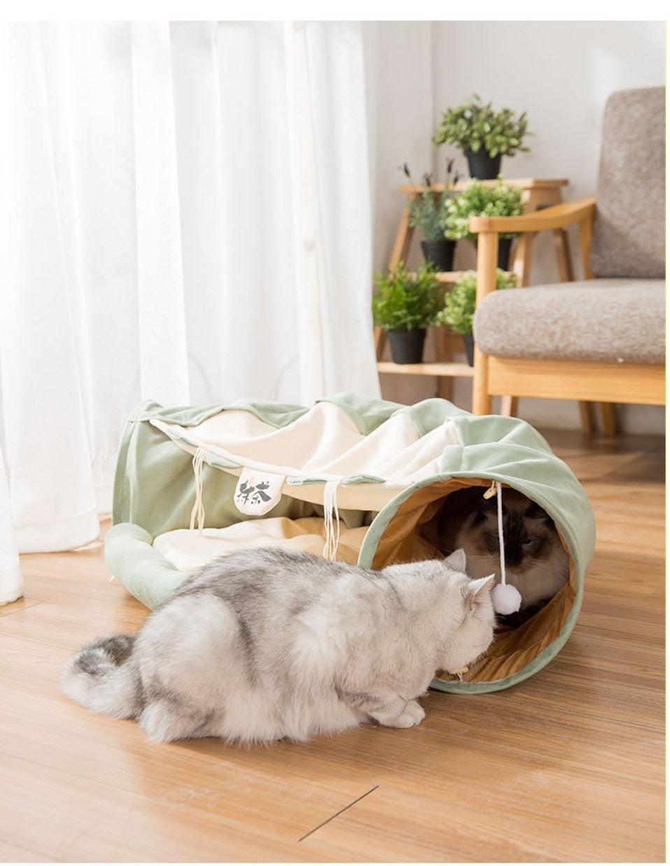 Collapsible Removable Cat Tunnel Tube With Cat Bed Set - Tampa Home & Garden Store