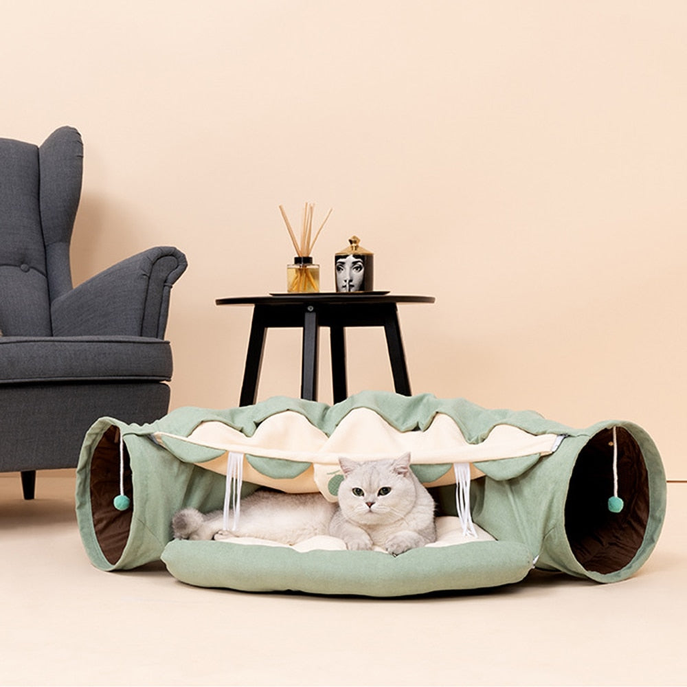 Collapsible Removable Cat Tunnel Tube With Cat Bed Set - Tampa Home & Garden Store
