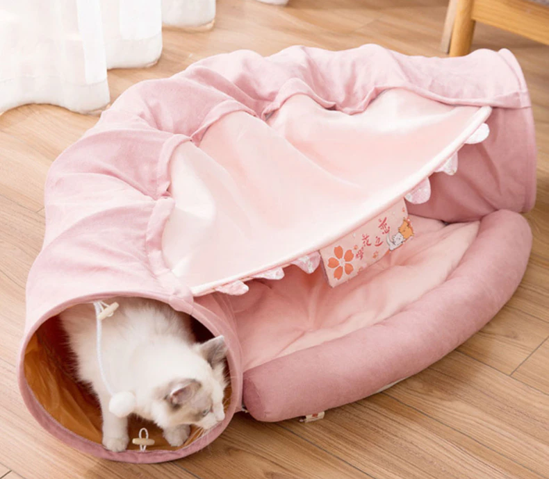 Collapsible Removable Cat Tunnel Tube With Cat Bed Set - Tampa Home & Garden Store