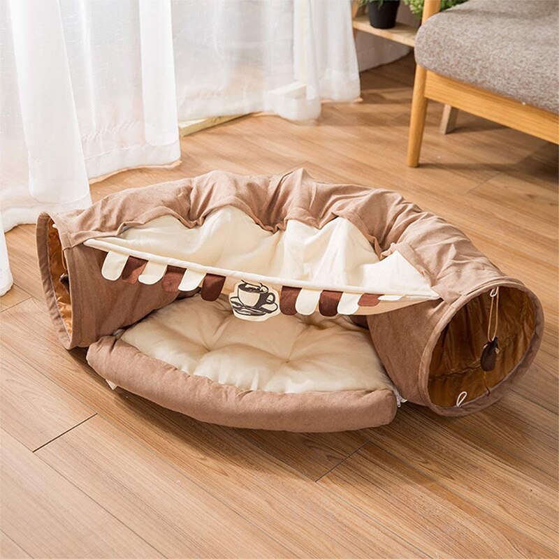 Collapsible Removable Cat Tunnel Tube With Cat Bed Set - Tampa Home & Garden Store
