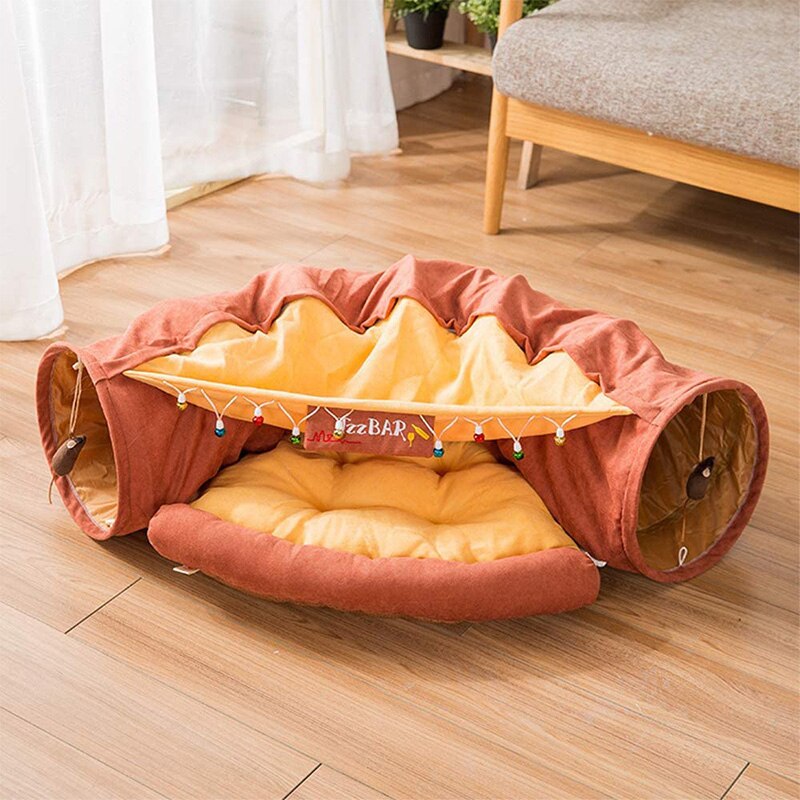 Collapsible Removable Cat Tunnel Tube With Cat Bed Set - Tampa Home & Garden Store