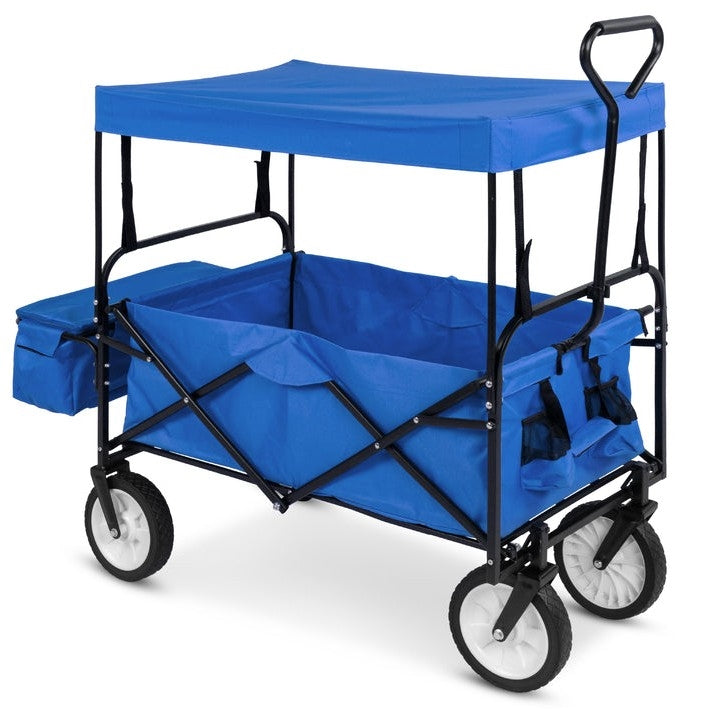 Collapsible Utility Wagon Cart Indoor/Outdoor with Canopy - Blue - Tampa Home & Garden Store