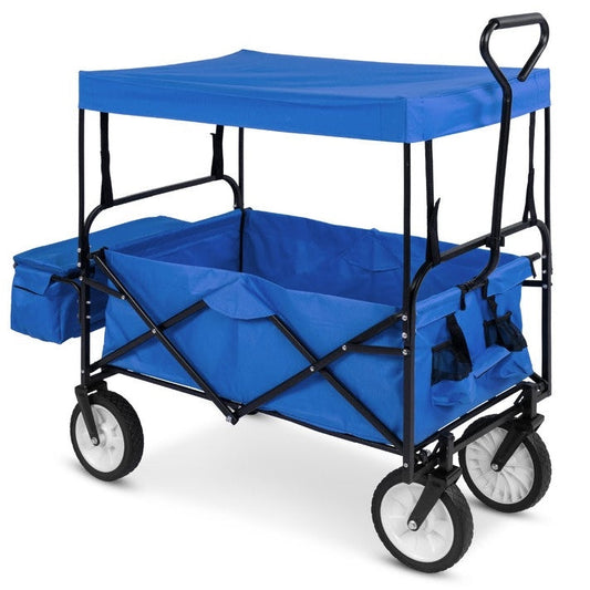 Collapsible Utility Wagon Cart Indoor/Outdoor with Canopy - Blue - Tampa Home & Garden Store