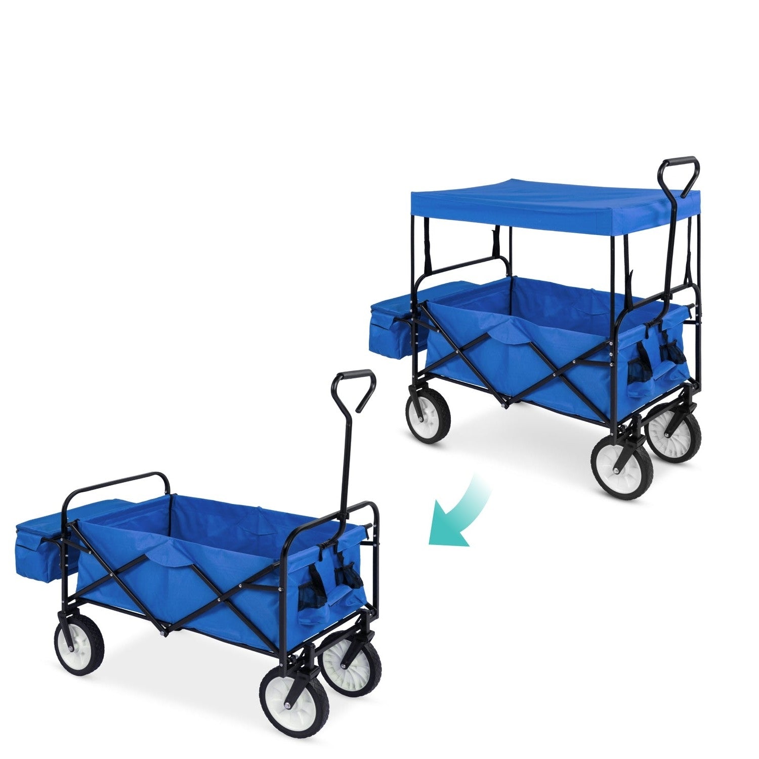 Collapsible Utility Wagon Cart Indoor/Outdoor with Canopy - Blue - Tampa Home & Garden Store