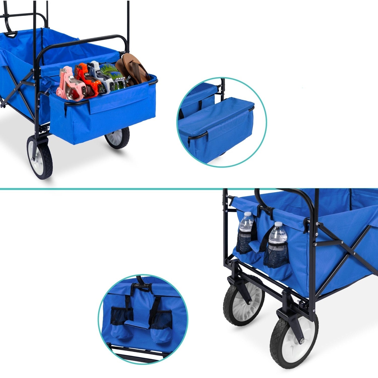 Collapsible Utility Wagon Cart Indoor/Outdoor with Canopy - Blue - Tampa Home & Garden Store