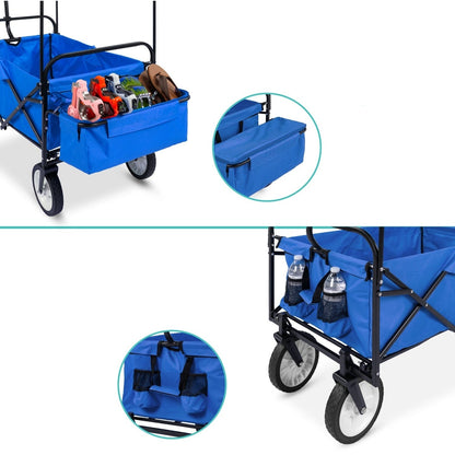 Collapsible Utility Wagon Cart Indoor/Outdoor with Canopy - Blue - Tampa Home & Garden Store