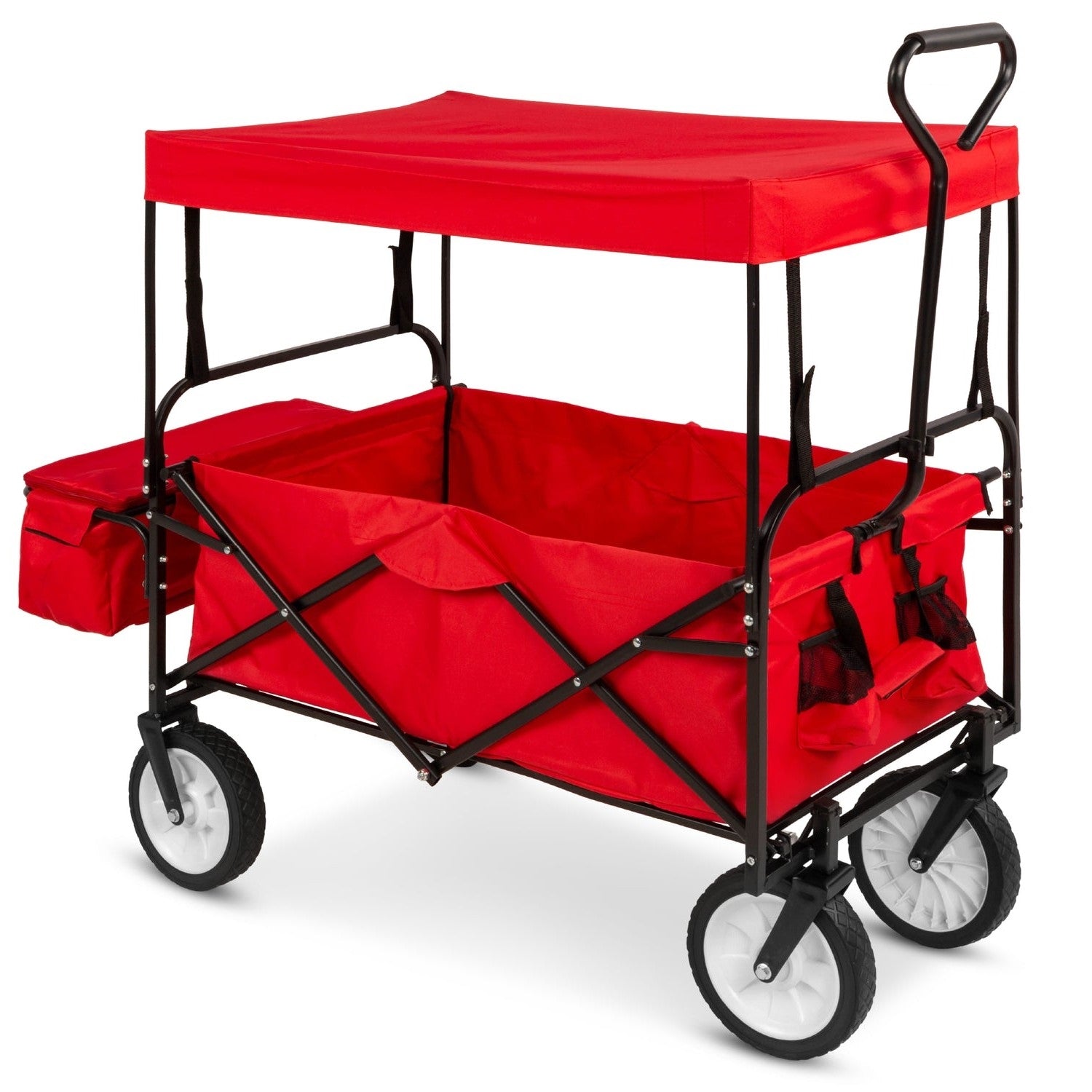 Collapsible Utility Wagon Cart Indoor/Outdoor with Canopy - Red - Tampa Home & Garden Store