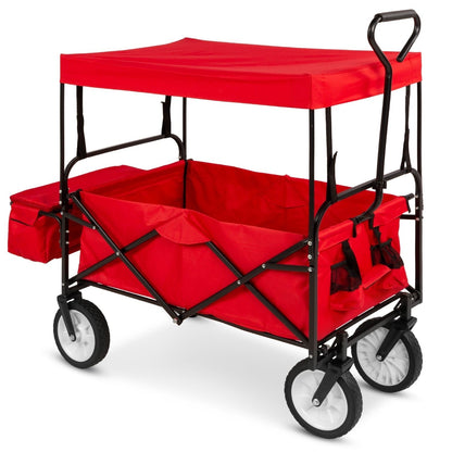 Collapsible Utility Wagon Cart Indoor/Outdoor with Canopy - Red - Tampa Home & Garden Store