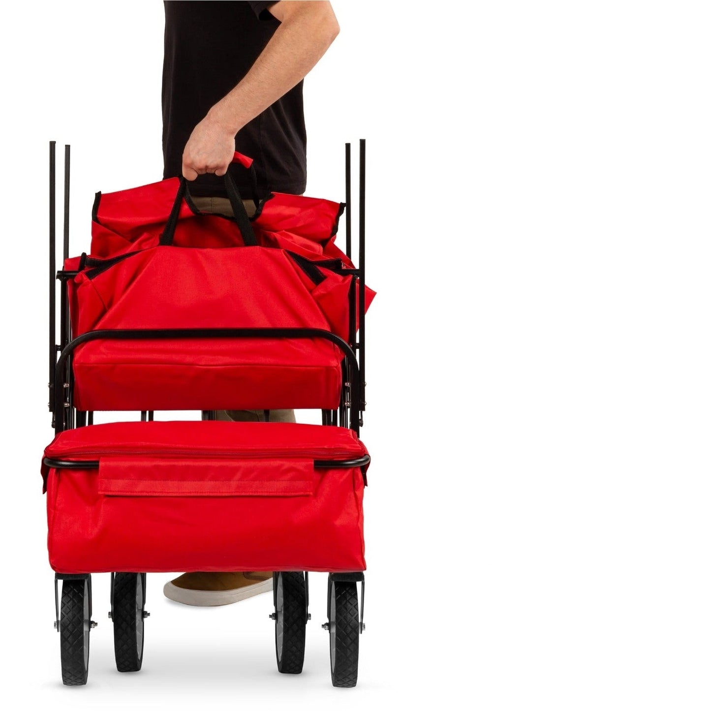 Collapsible Utility Wagon Cart Indoor/Outdoor with Canopy - Red - Tampa Home & Garden Store