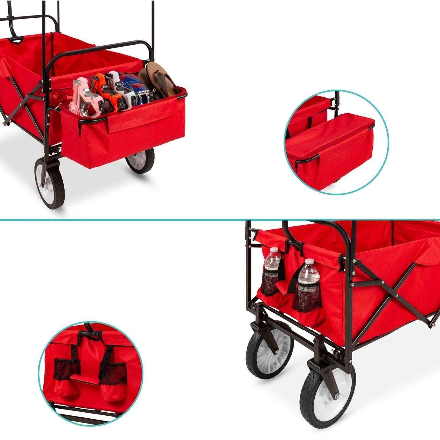 Collapsible Utility Wagon Cart Indoor/Outdoor with Canopy - Red - Tampa Home & Garden Store
