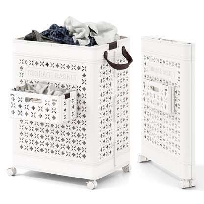 Collapsible Laundry Basket 20 Gallon Plastic Storage Bin-White