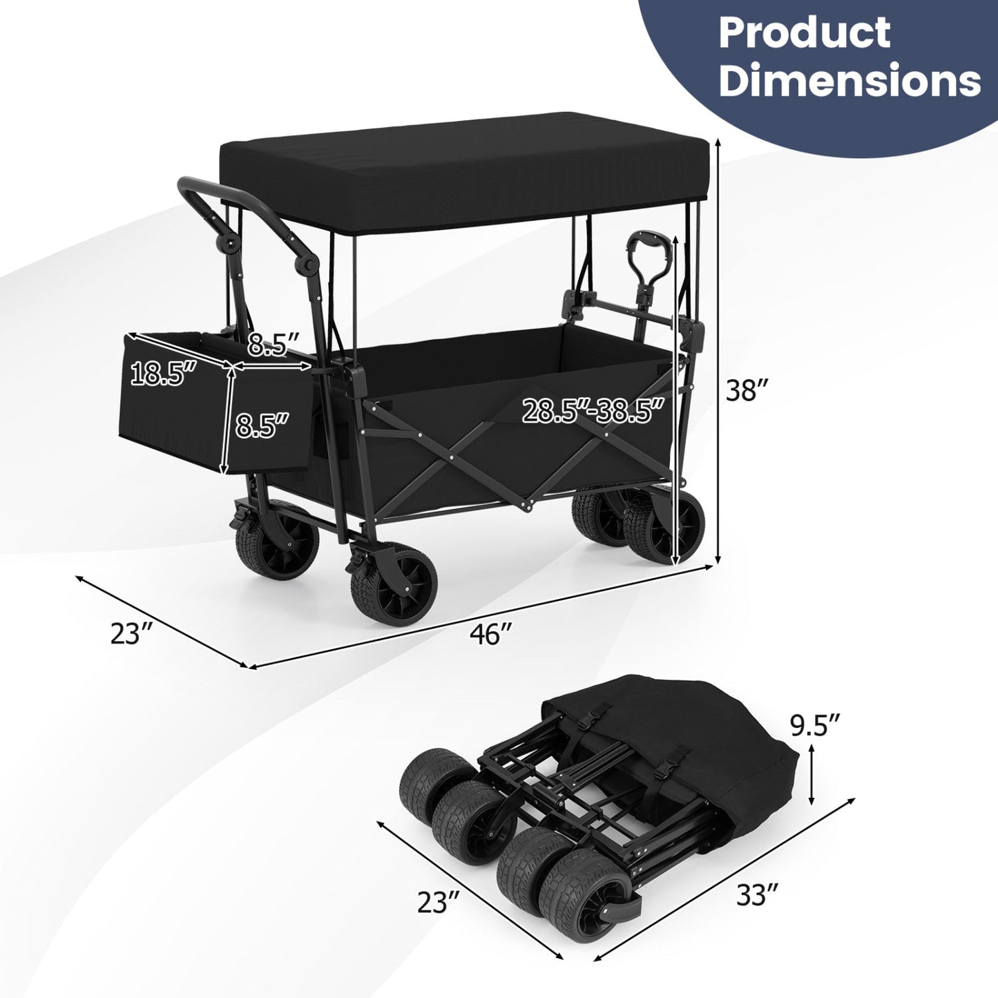 GemGear collapsible wagon with removable canopy and detachable storage bag, black frame on Tampa Home & Garden Store