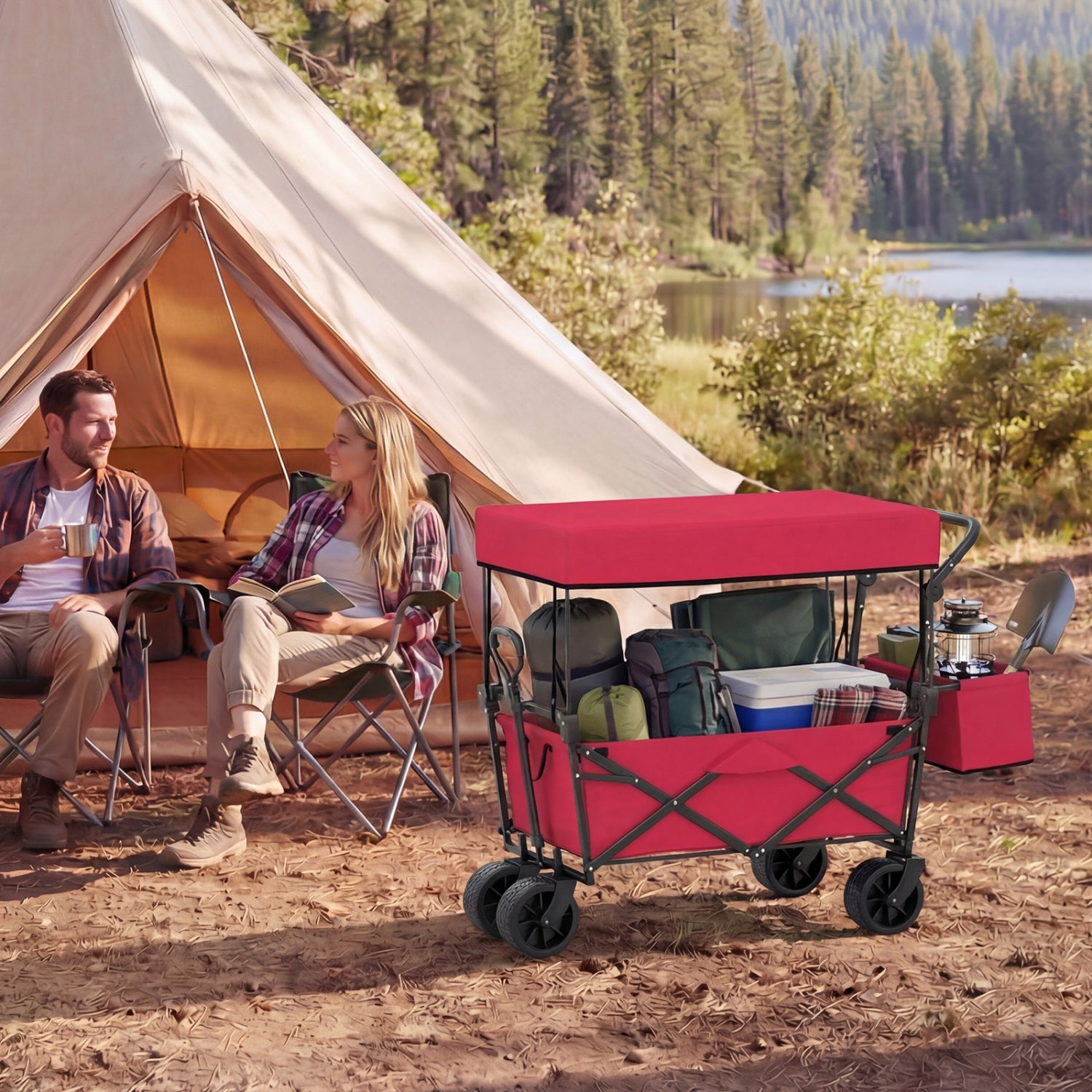 GemGear collapsible wagon with pink cargo bed, removable canopy, detachable storage bag camping on Tampa Home & Garden Store