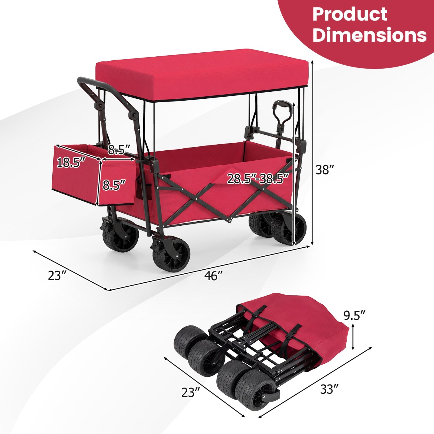 GemGear Collapsible Wagon with Removable Canopy and Detachable Storage Bag, red with black frame on Tampa Home & Garden Store