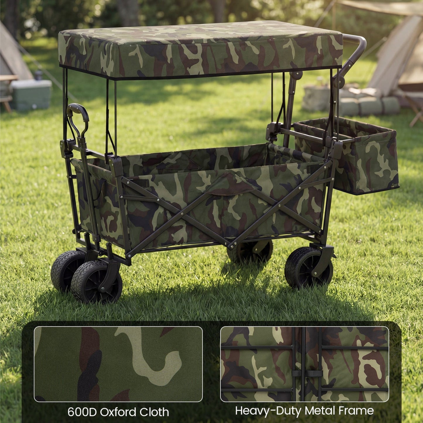 GemGear camouflage collapsible wagon with canopy and detachable bag on metal frame on Tampa Home & Garden Store