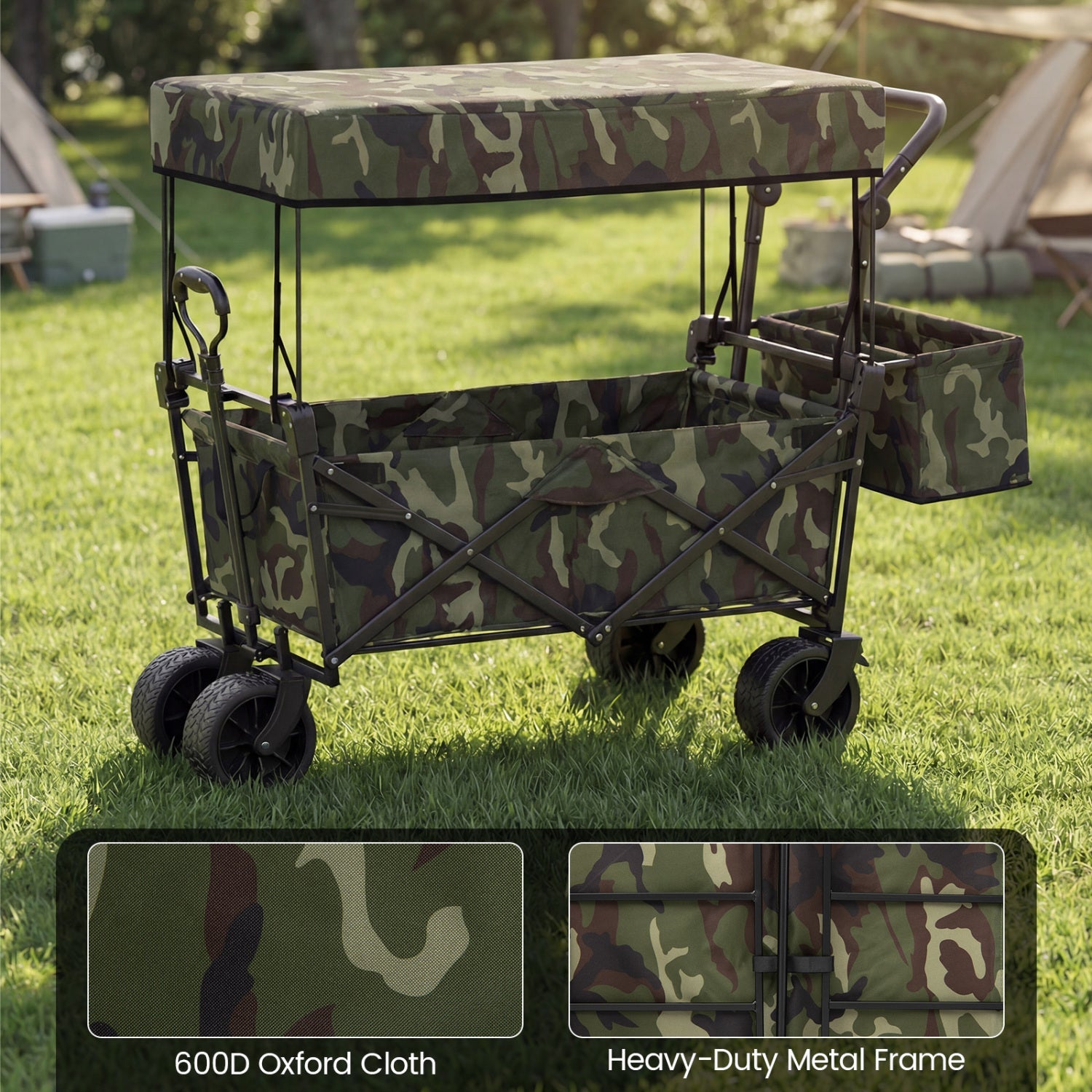 GemGear camouflage collapsible wagon with canopy and detachable bag on metal frame on Tampa Home & Garden Store