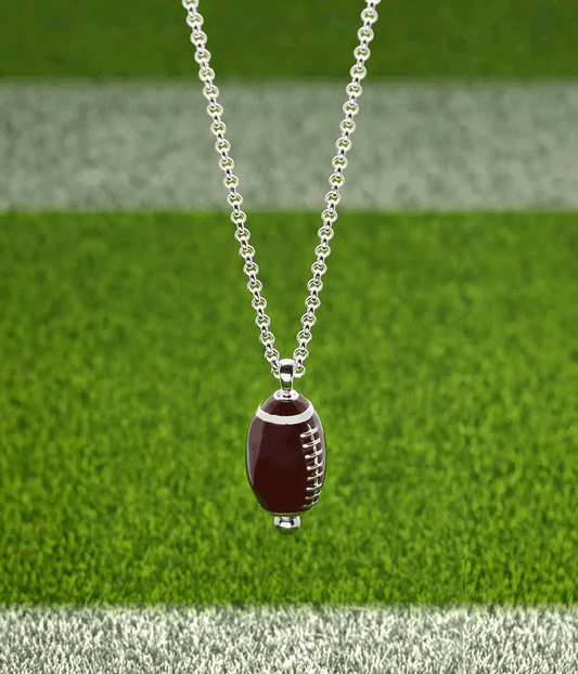 Football Spinner Pendant necklace by ALEX AND ANI with burgundy football charm on silver chain on Tampa Home & Garden Store