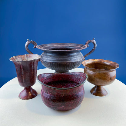 Collection of Rustic Metal Urns Jardinieres. Flower Arrangements or Herb Garden. Set of 4 Planters. Home Retail Decor. Florist Supplies. - Tampa Home & Garden Store