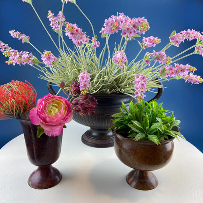 Collection of Rustic Metal Urns Jardinieres. Flower Arrangements or Herb Garden. Set of 4 Planters. Home Retail Decor. Florist Supplies. - Tampa Home & Garden Store