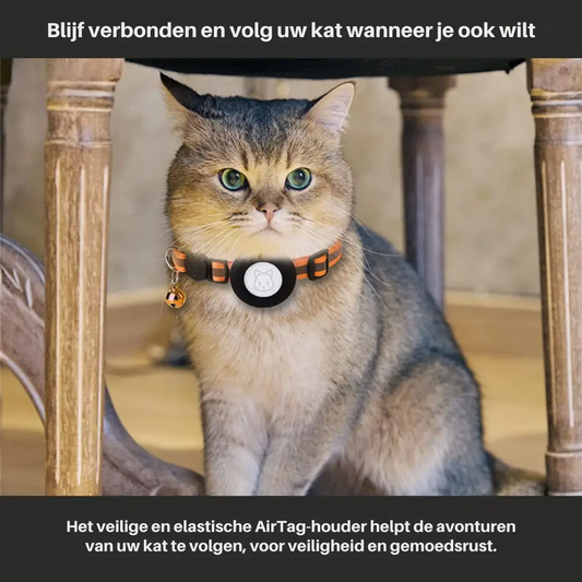 Reflective cat collar with GPS tracker holder, orange-trim breakaway safety collar Moktan Sabai on Tampa Home & Garden Store