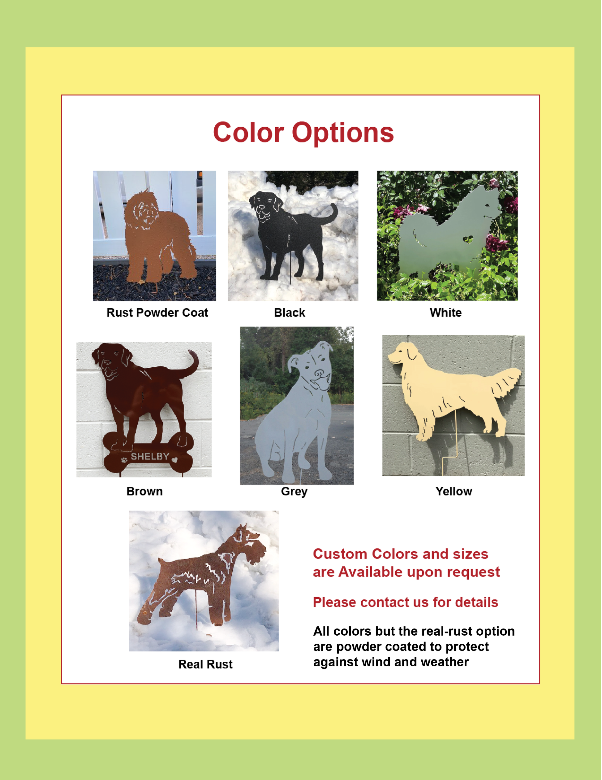 American Eskimo Dog garden stake color options by Rustica Ornamentals on Tampa Home & Garden Store
