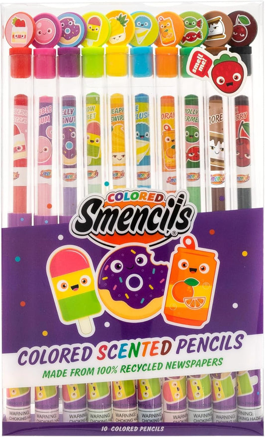 Colored Smencils - Patented Gourmet Scented Colored Pencils Made from Recycled Newspapers, 10 Count, Gifts for Kids, School Supplies, Classroom Rewards - Tampa Home & Garden Store