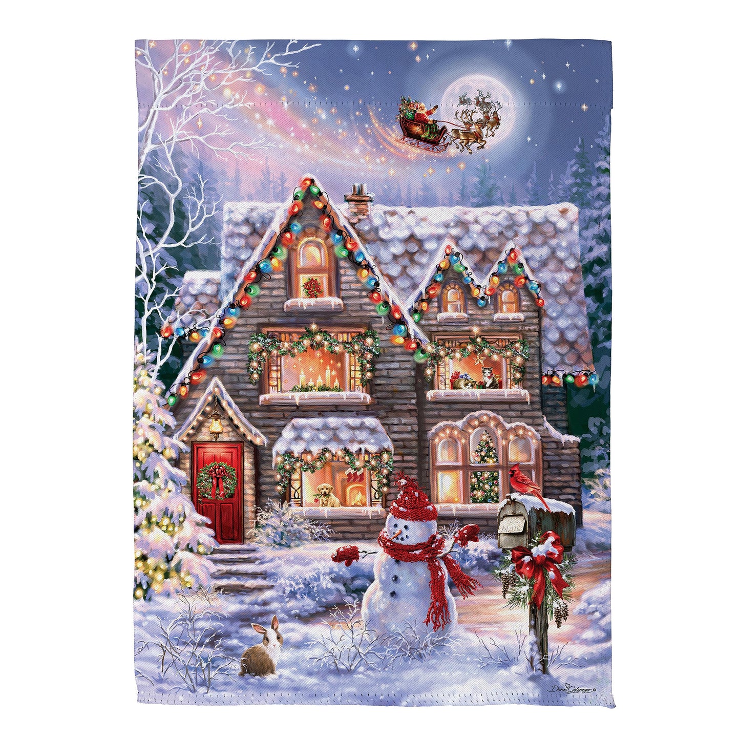 Colorful Christmas House Suede House Flag - Tampa Home & Garden Store