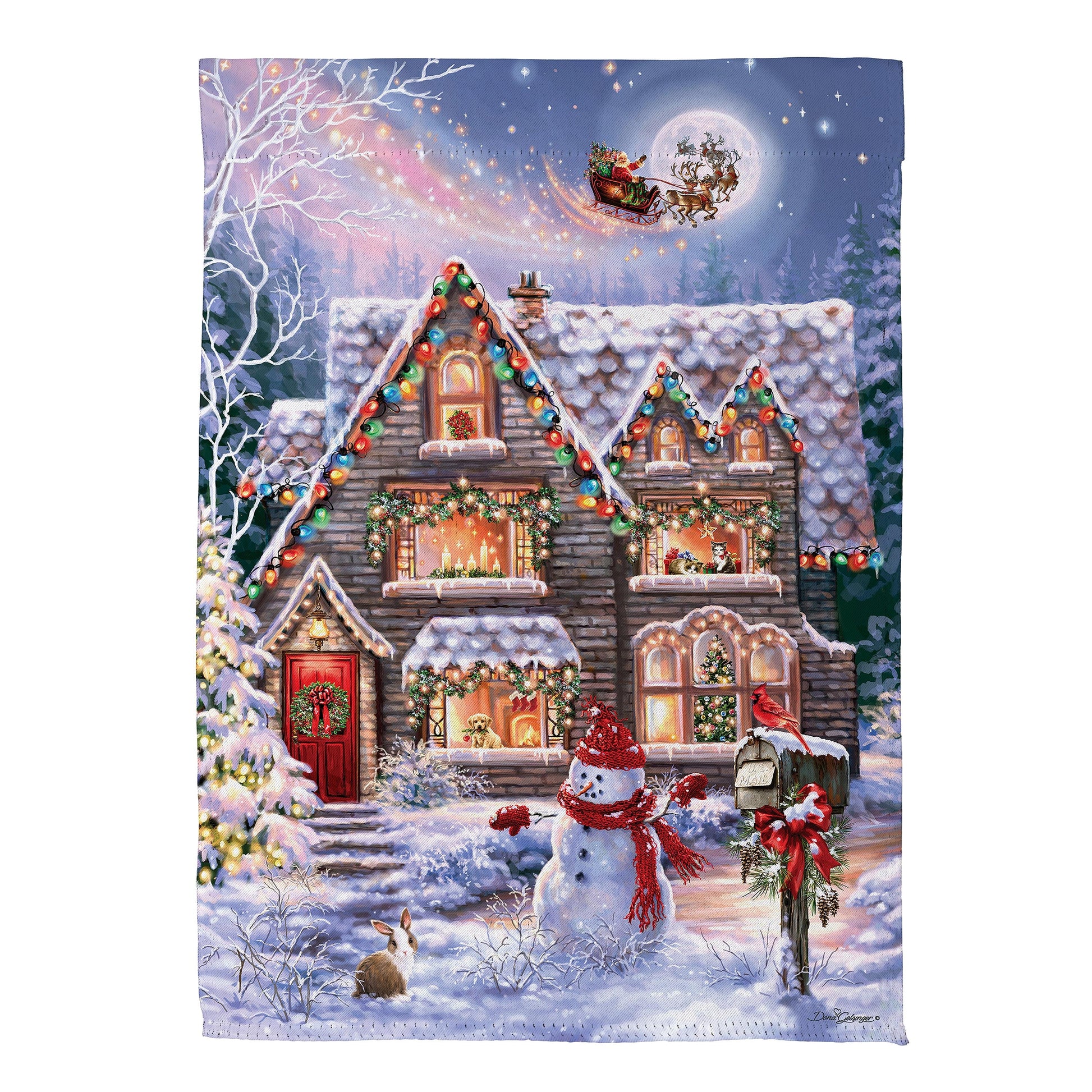 Colorful Christmas House Suede House Flag - Tampa Home & Garden Store
