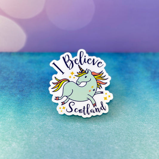 Colorful Cute Unicorn "I Believe, Scotland" 3" Sticker - Tampa Home & Garden Store
