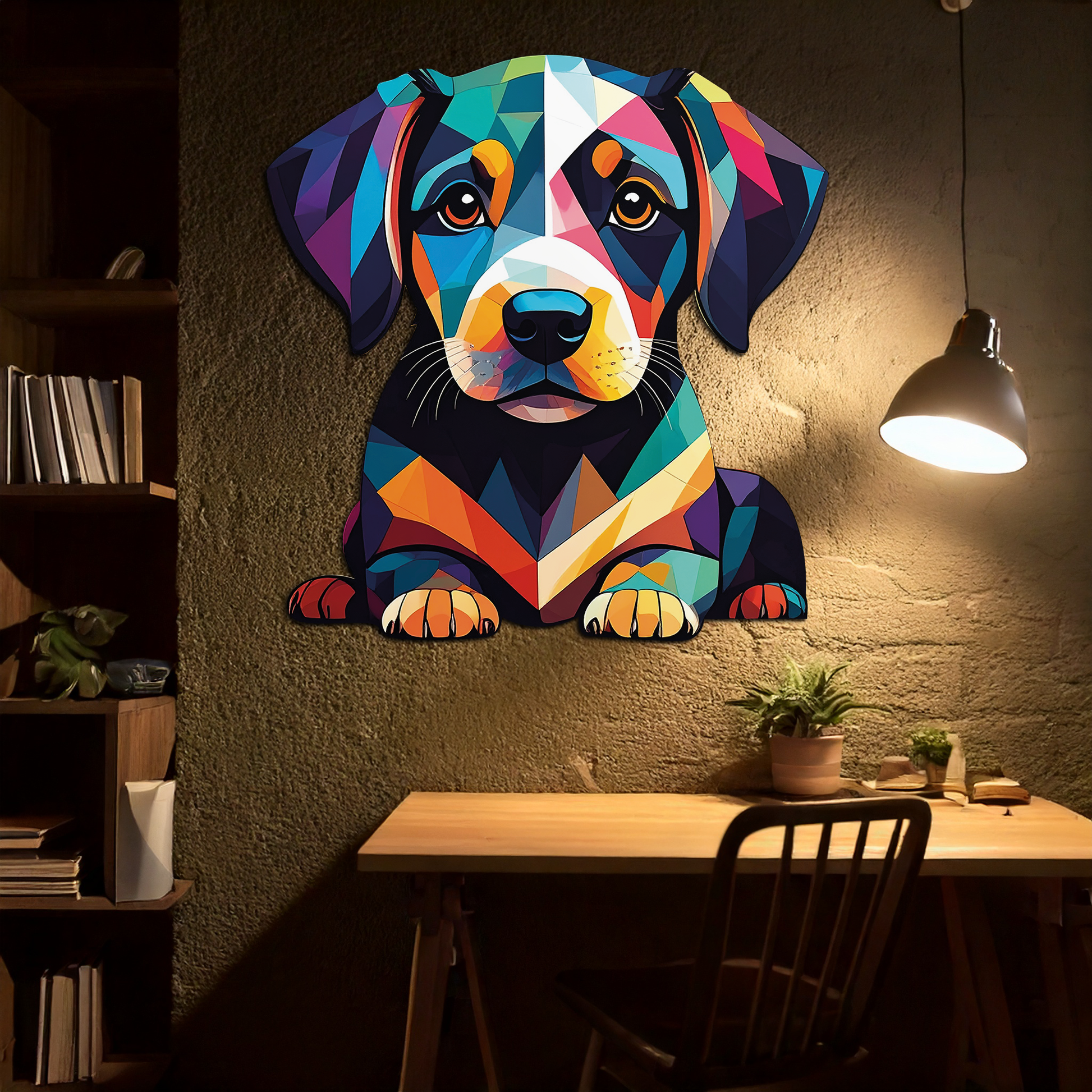 Colorful Geometric Puppy Metal Wall Art Decor-KAFUVM032 - Tampa Home & Garden Store