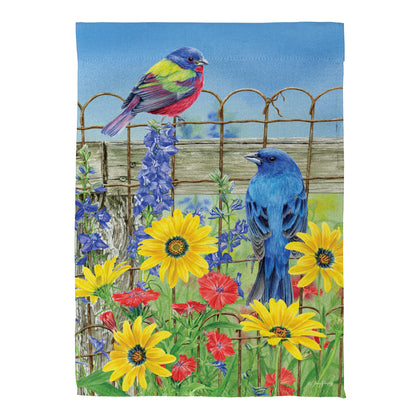 Colorful Songbird Fence Suede House Flag - Tampa Home & Garden Store