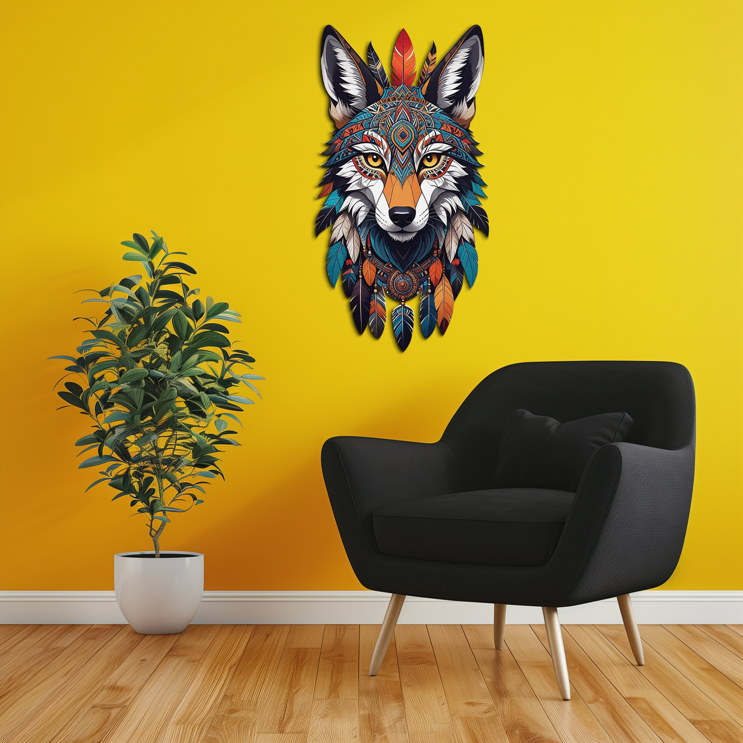 Colorful Tribal Wolf Metal Wall Art – Spirit Animal UV Decor-KAFUVM002 - Tampa Home & Garden Store