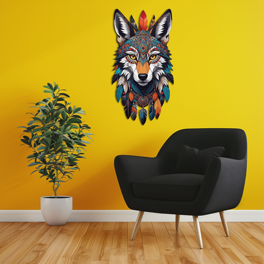 Colorful Tribal Wolf Metal Wall Art – Spirit Animal UV Decor-KAFUVM002 - Tampa Home & Garden Store