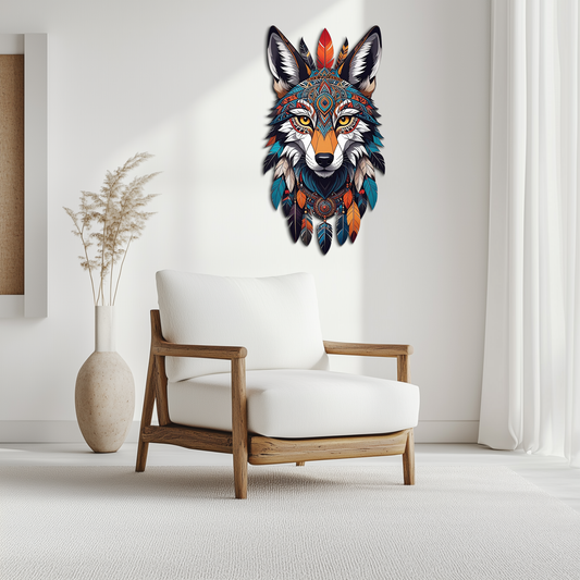 Colorful Tribal Wolf Metal Wall Art – Spirit Animal UV Decor-KAFUVM002 - Tampa Home & Garden Store