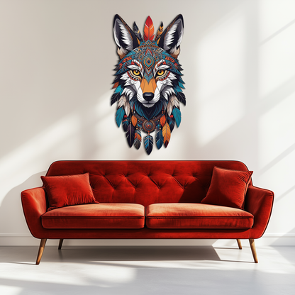 Colorful Tribal Wolf Metal Wall Art – Spirit Animal UV Decor-KAFUVM002 - Tampa Home & Garden Store