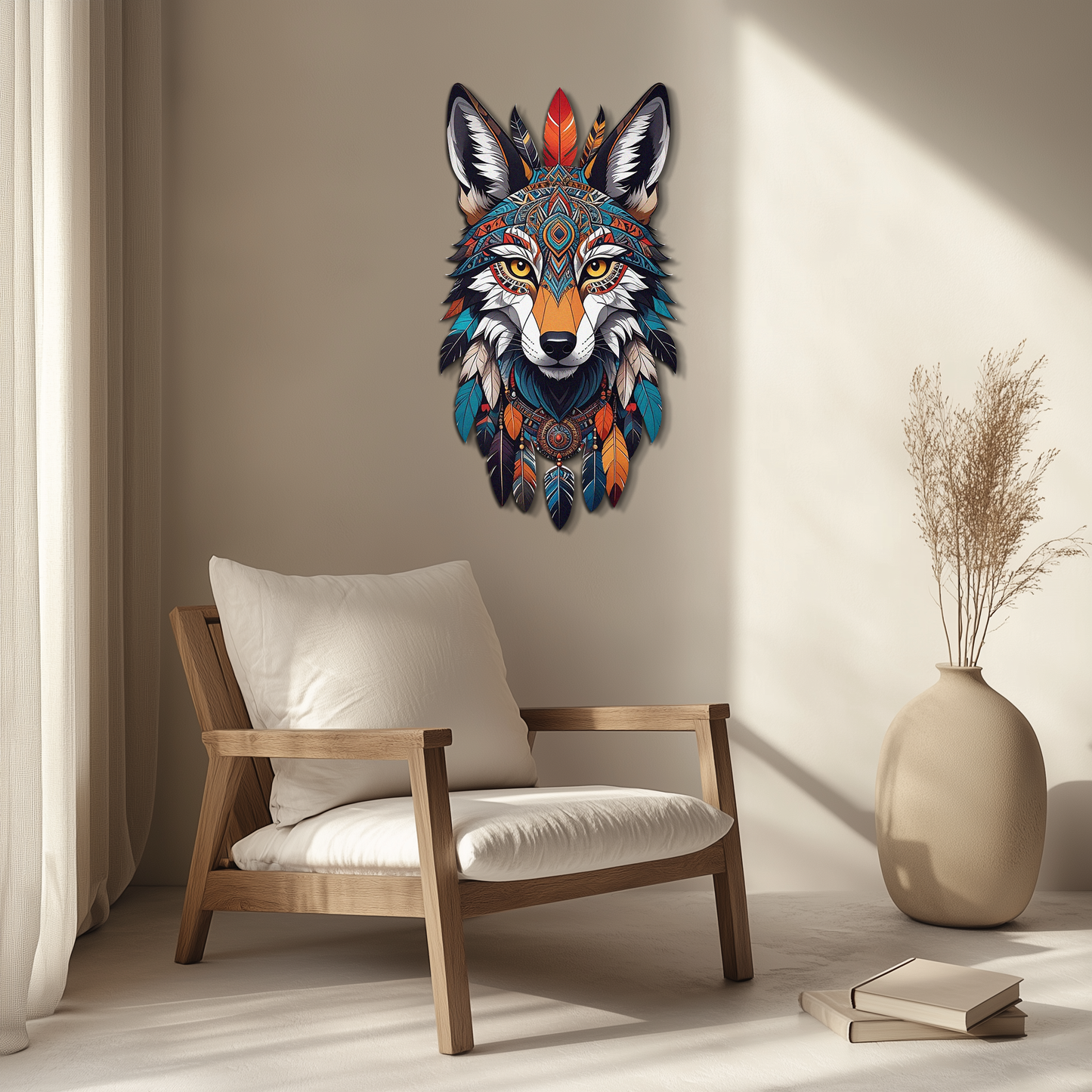Colorful Tribal Wolf Metal Wall Art – Spirit Animal UV Decor-KAFUVM002 - Tampa Home & Garden Store