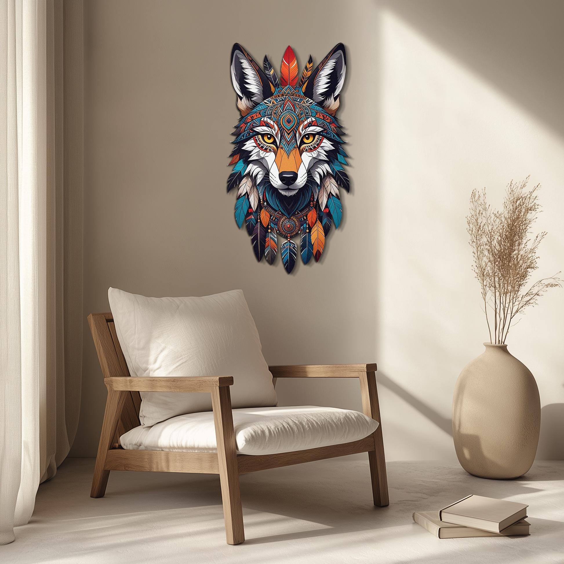 Colorful Tribal Wolf Metal Wall Art – Spirit Animal UV Decor-KAFUVM002 - Tampa Home & Garden Store