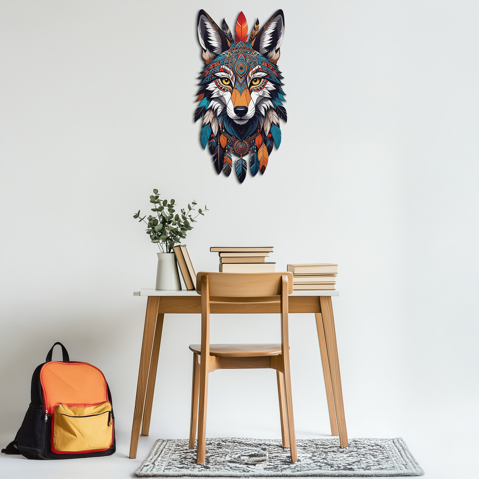 Colorful Tribal Wolf Metal Wall Art – Spirit Animal UV Decor-KAFUVM002 - Tampa Home & Garden Store