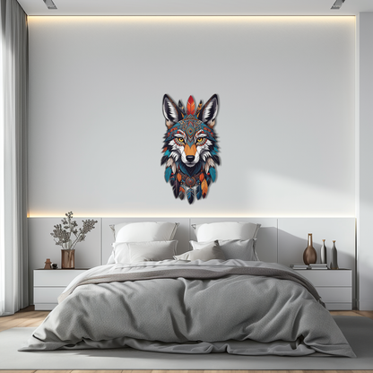Colorful Tribal Wolf Metal Wall Art – Spirit Animal UV Decor-KAFUVM002 - Tampa Home & Garden Store