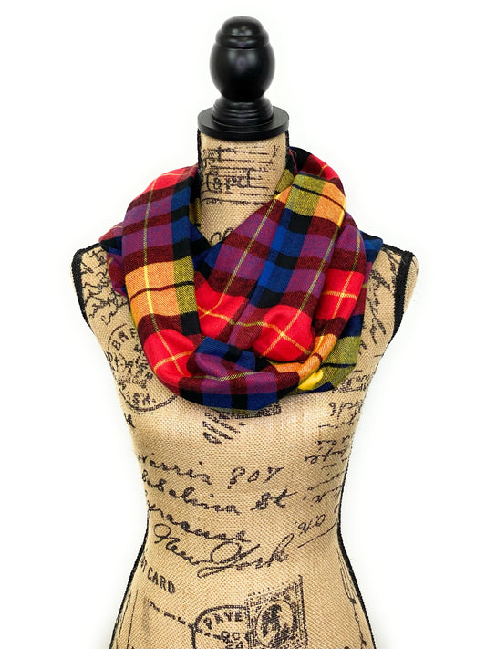 Colorful Yellow, Red, Blue, and Black Flannel Plaid Infinity or Blanket Scarf - Tampa Home & Garden Store