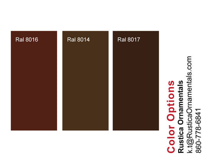Coffee or Tea Welcome Sign Rustica Ornamentals; three brown swatches RAL 8016/8014/8017 on Tampa Home & Garden Store