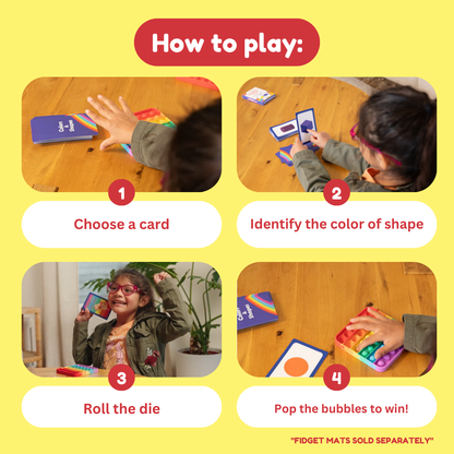2D & 3D Shapes & Colors Card Pack; kids play with color cards on a table by The Fidget Games on Tampa Home & Garden Store